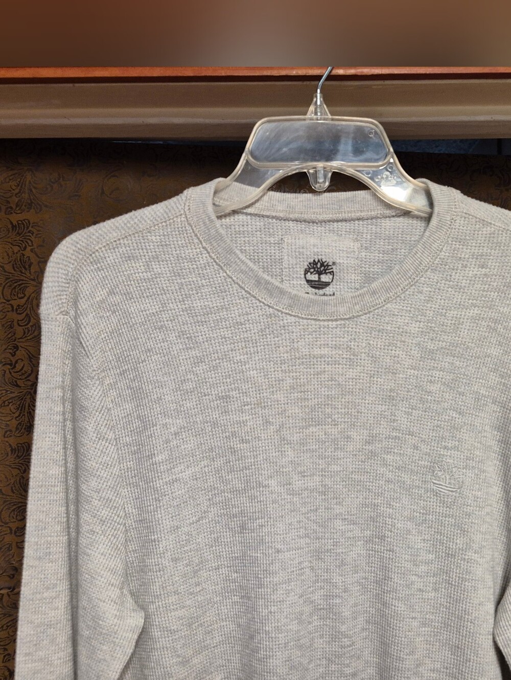 Timberland Men's Light Gray Waffle Knit Crew Sweatshirt